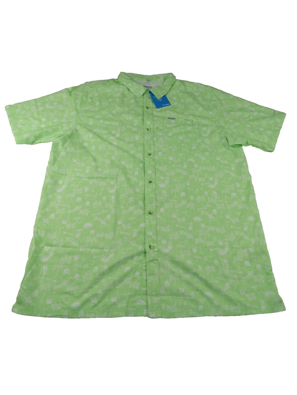 Columbia PFG Shirt Mens XLT Green Tropical Short Sleeve Vented Button Up Tall